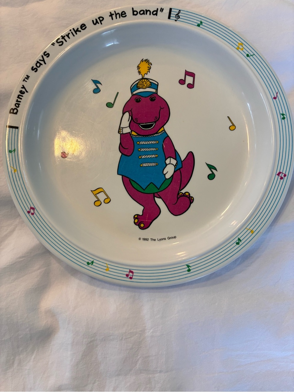 Vintage 90’s Purple Character Kids Barney Plate with Musical Design